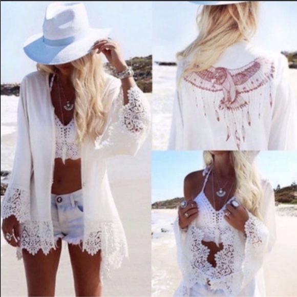 White Lace Eagle Design Kimono! - Picture 5 of 7